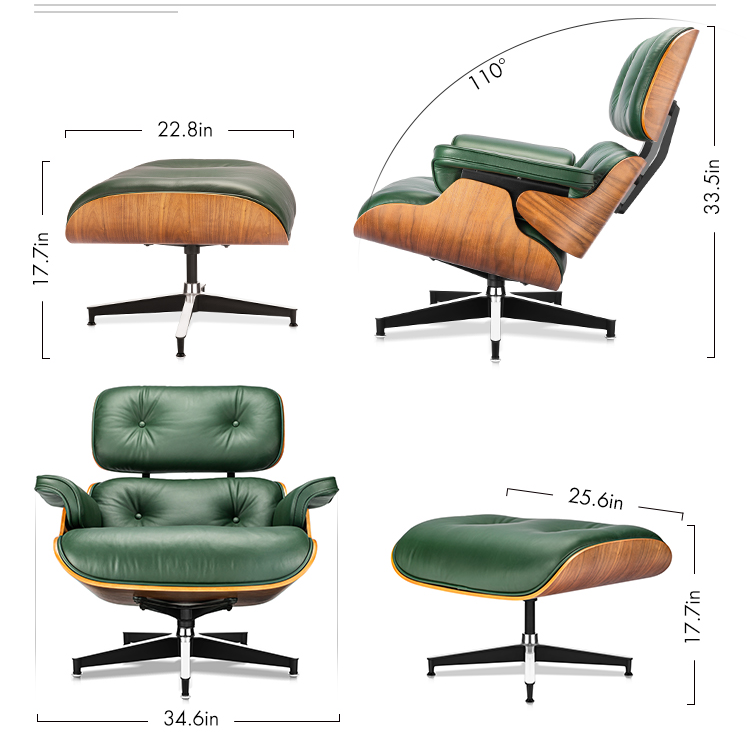 Eames Lounge Chair and Ottoman Replica (Premier Tall Version) - Dark Green - Furnzo