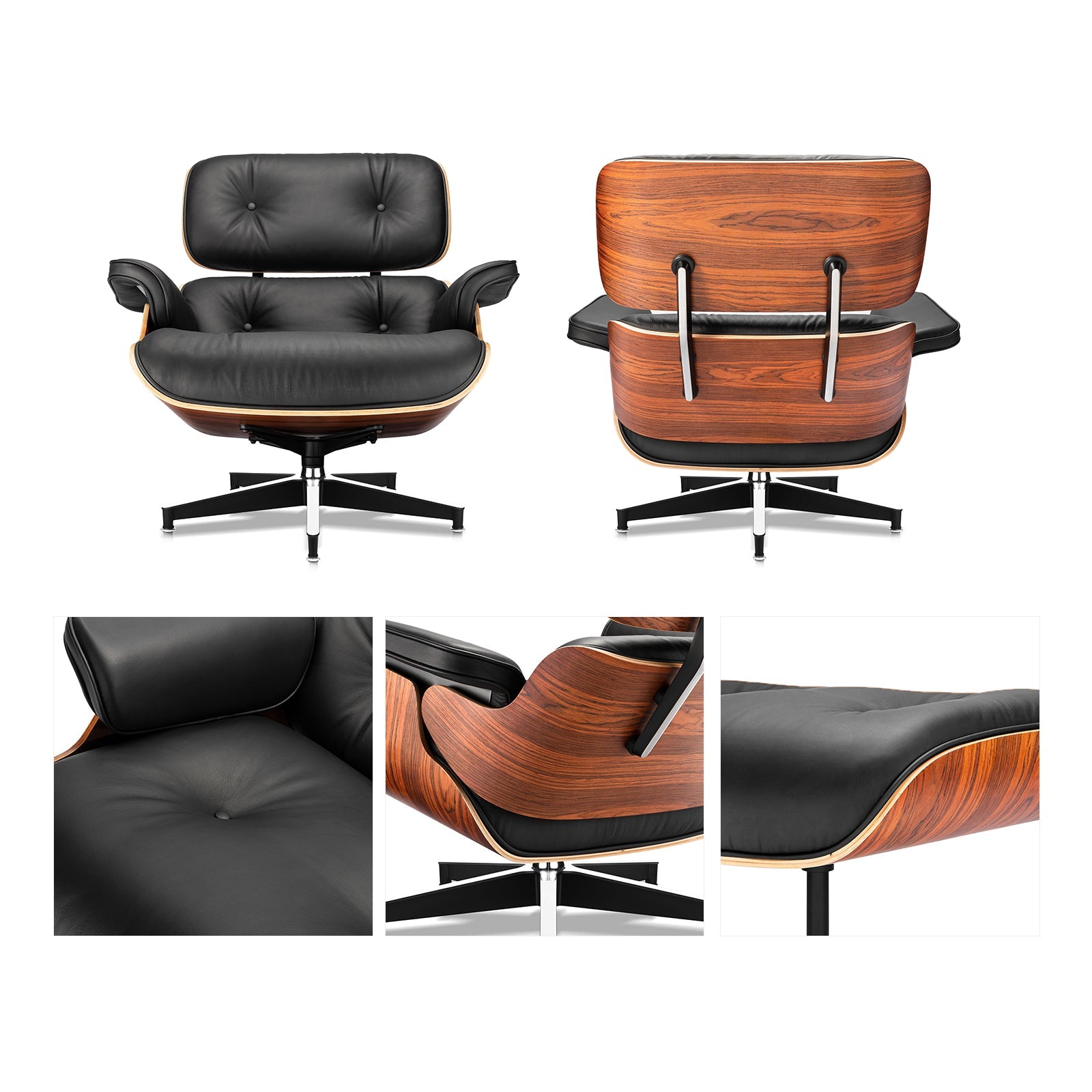 Eames Lounge Chair and Ottoman Replica (Standard Version) - Black - Furnzo