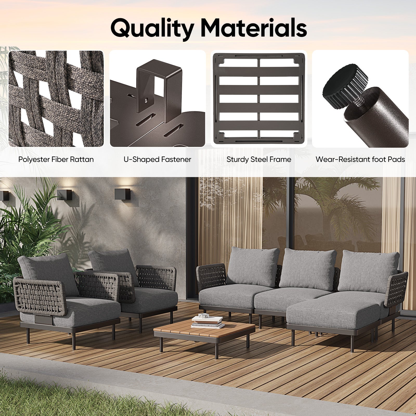 Charcoal Aluminum Outdoor Sofa - 3 Seat - Furnzo