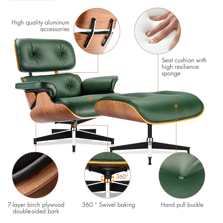 Eames Lounge Chair and Ottoman Replica (Premier Tall Version) - Dark Green - Furnzo