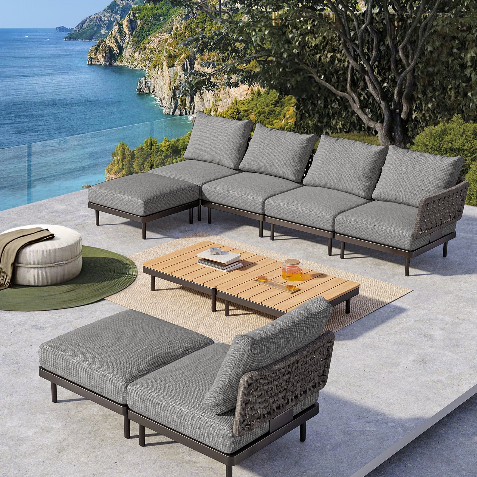 Charcoal Aluminum Outdoor Sofa with Armchairs - 4 Seat - Furnzo