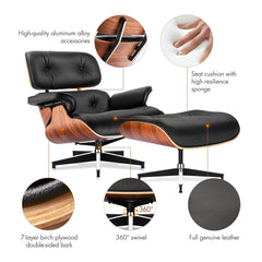 Eames Lounge Chair and Ottoman Replica (Standard Version) - Black - Furnzo