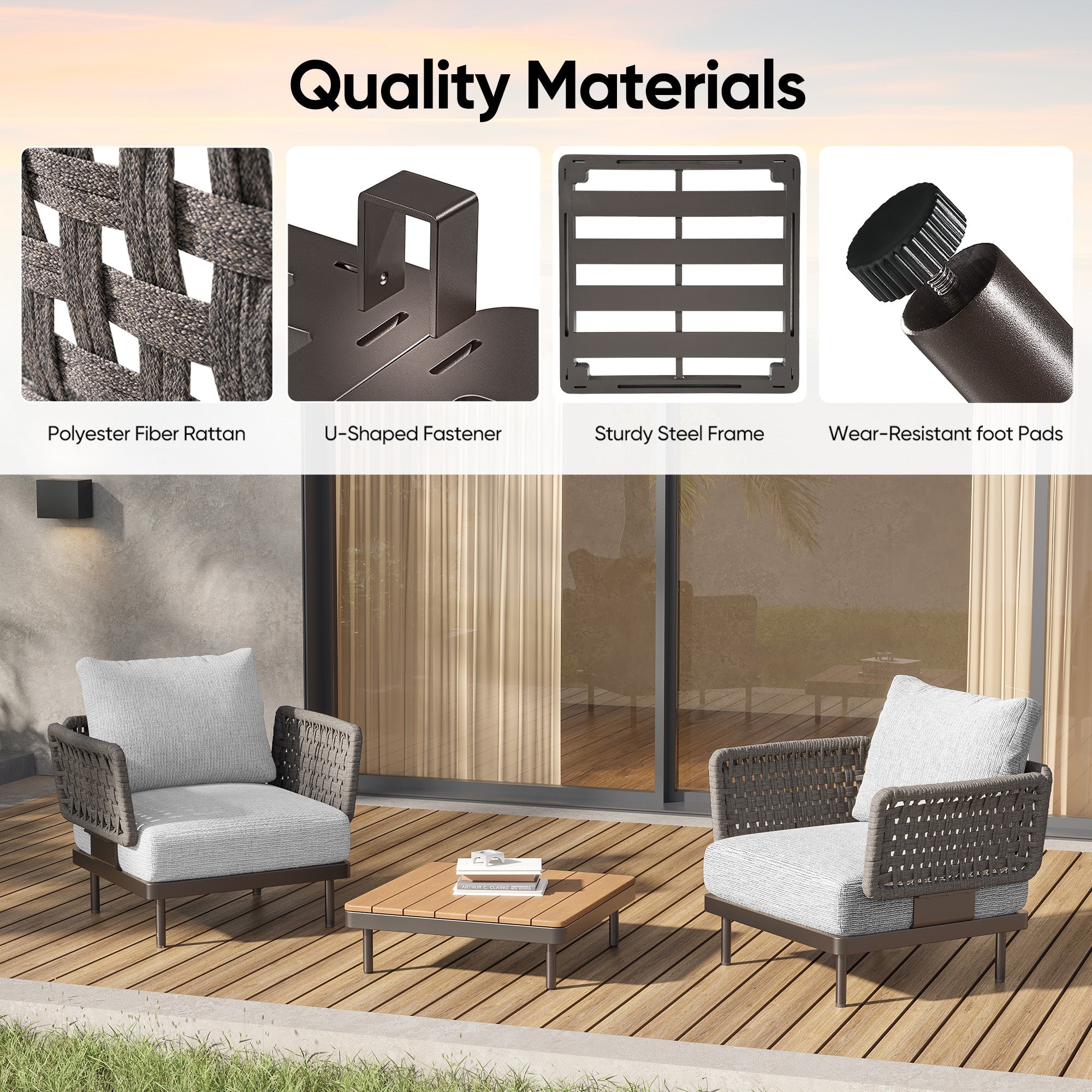 Charcoal Aluminum Outdoor Armchair Conversation Set - Furnzo