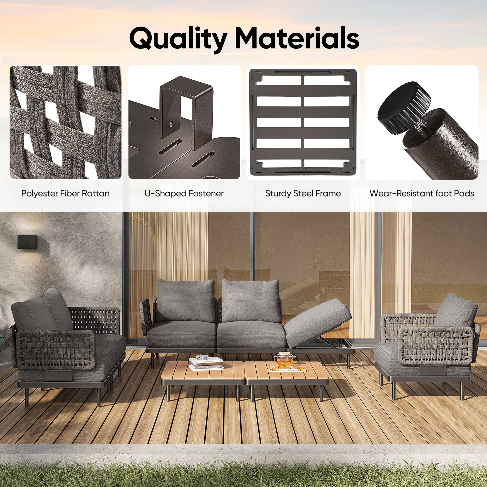 Charcoal Aluminum Multifunctional Outdoor Sofa- 3 Seat - Furnzo