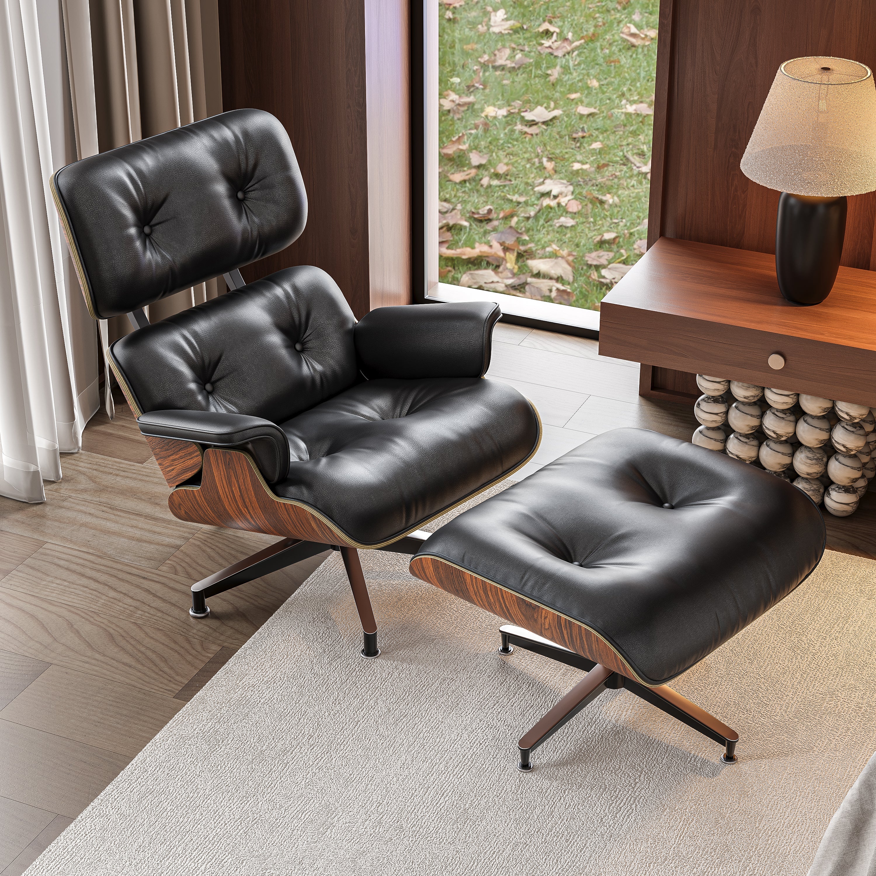 Eames Lounge Chair and Ottoman Replica (Standard Version) - Black - Furnzo