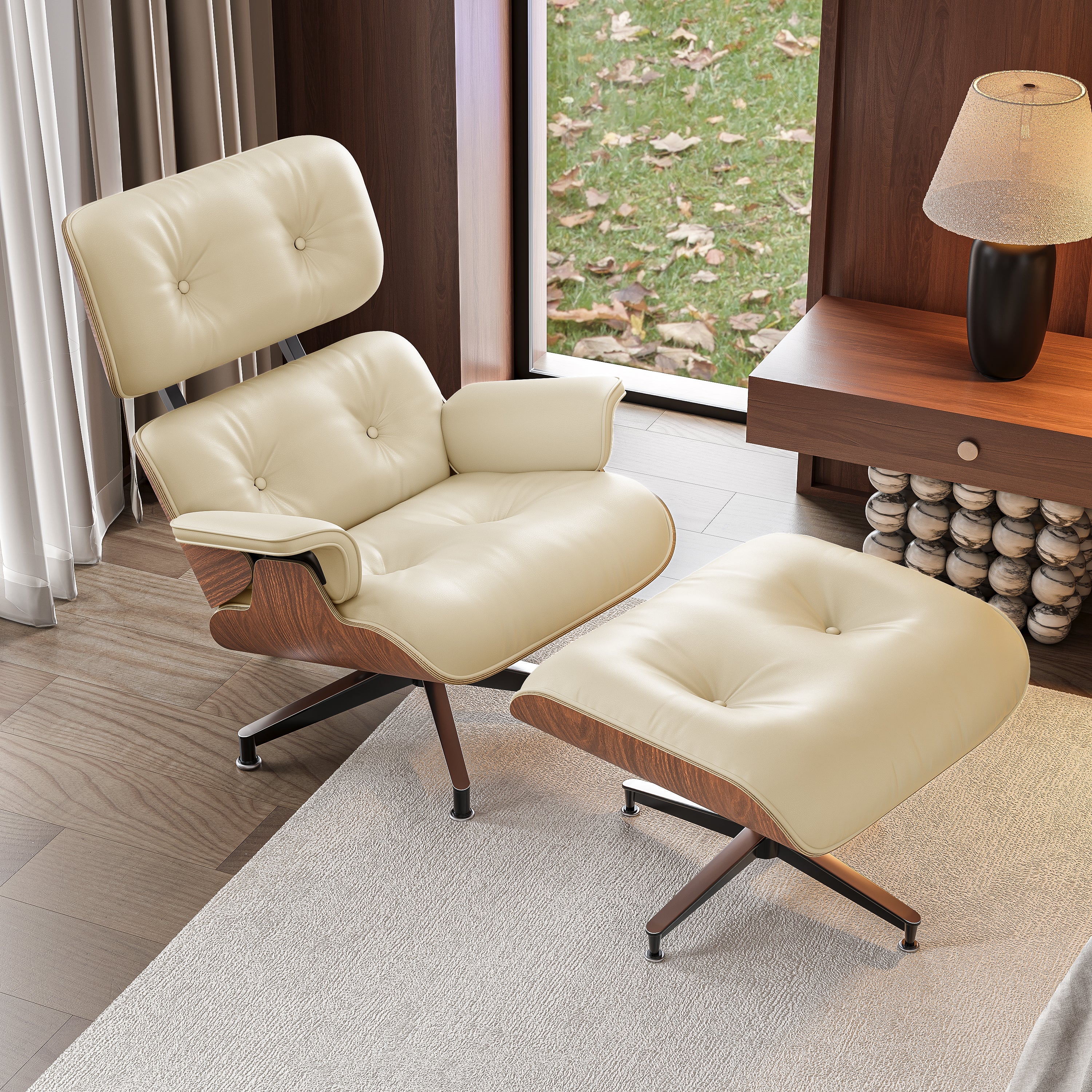 Eames Lounge Chair and Ottoman Replica (Standard Version) - Creamy White - Furnzo