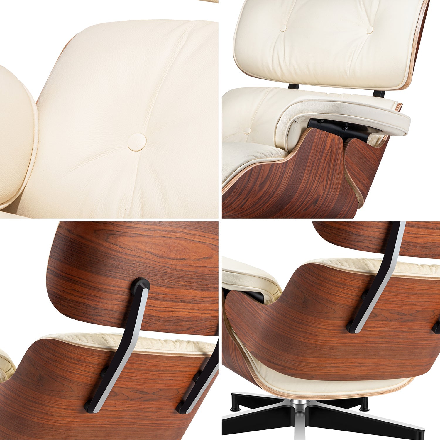 Eames Lounge Chair and Ottoman Replica (Standard Version) - Creamy White - Furnzo