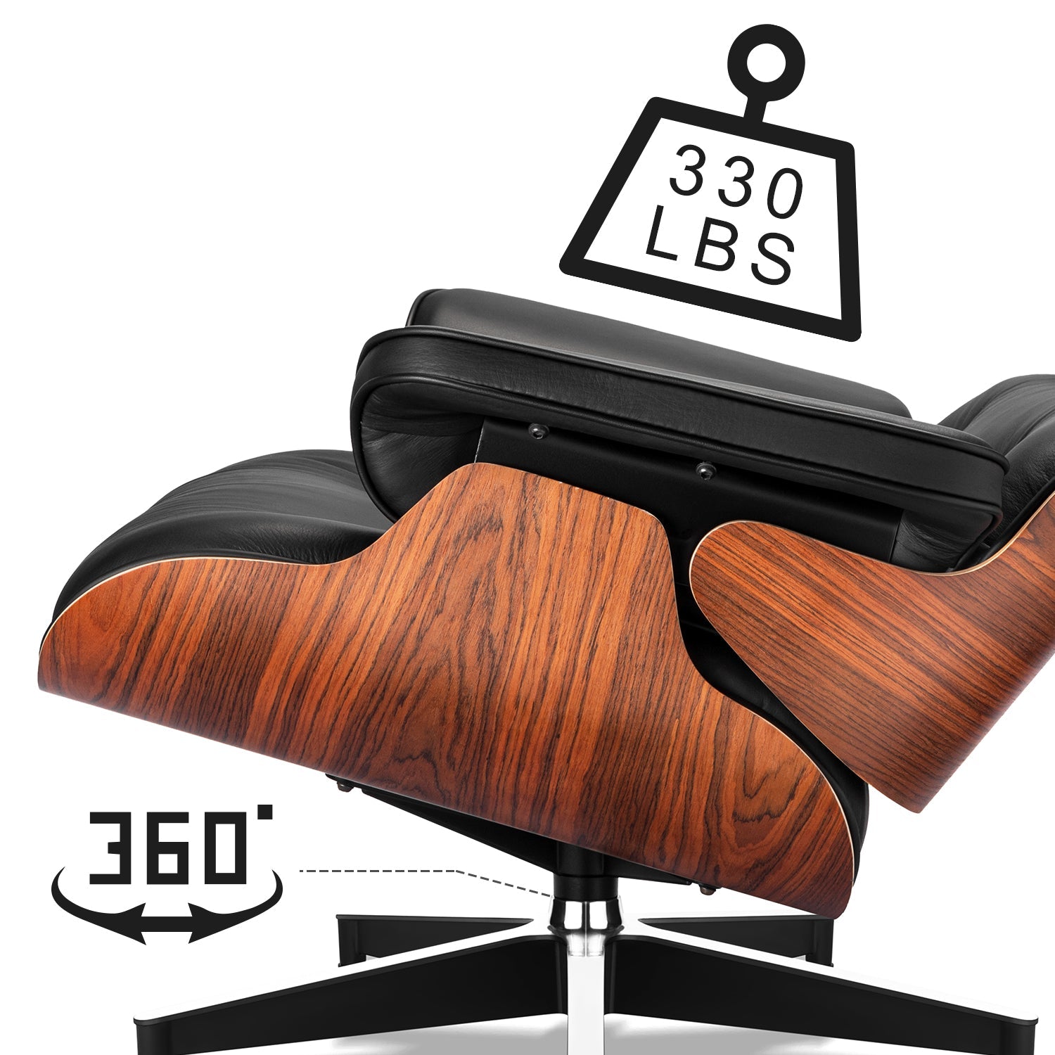 Eames Lounge Chair and Ottoman Replica (Premier Tall Version) - Black - Furnzo