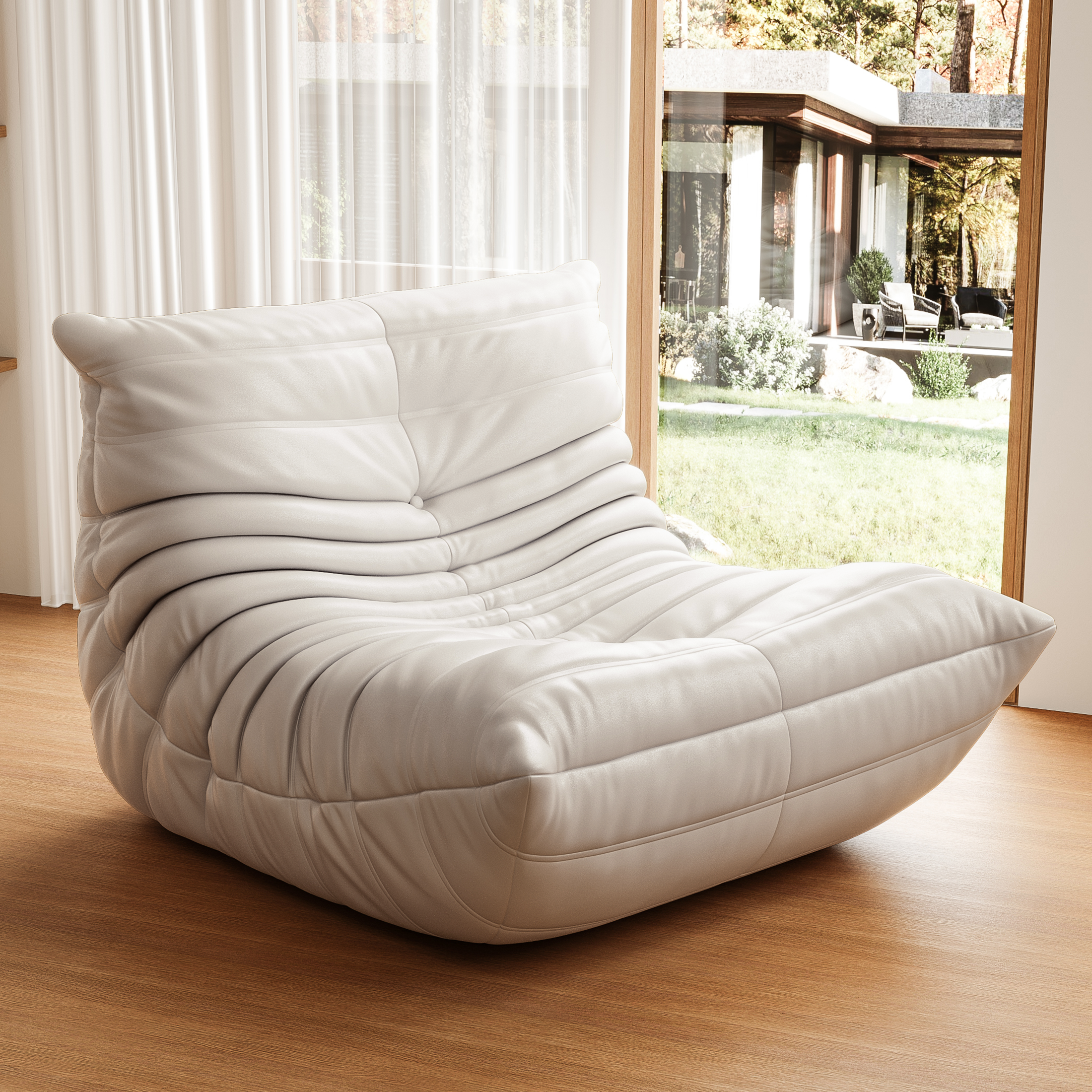 Togo Sofa Microfiber Leather With Ottoman - Furnzo