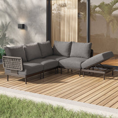 Charcoal Aluminum Multifunctional Outdoor L Sectional - 5 Seat - Furnzo