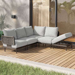 Charcoal Aluminum Multifunctional Outdoor L Sectional - 5 Seat - Furnzo