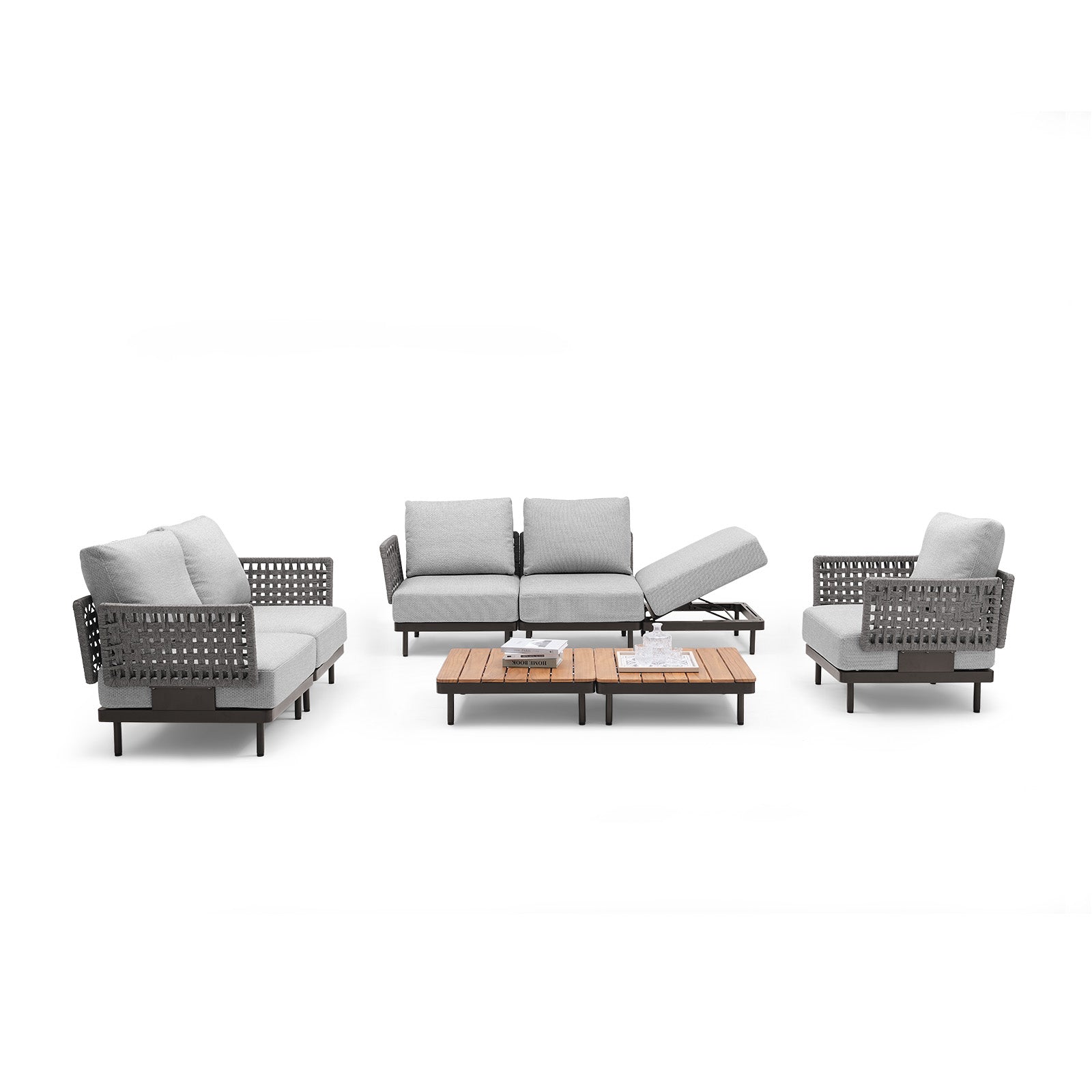 Charcoal Aluminum Outdoor Sofa with Armchairs - 6 Seat - Furnzo