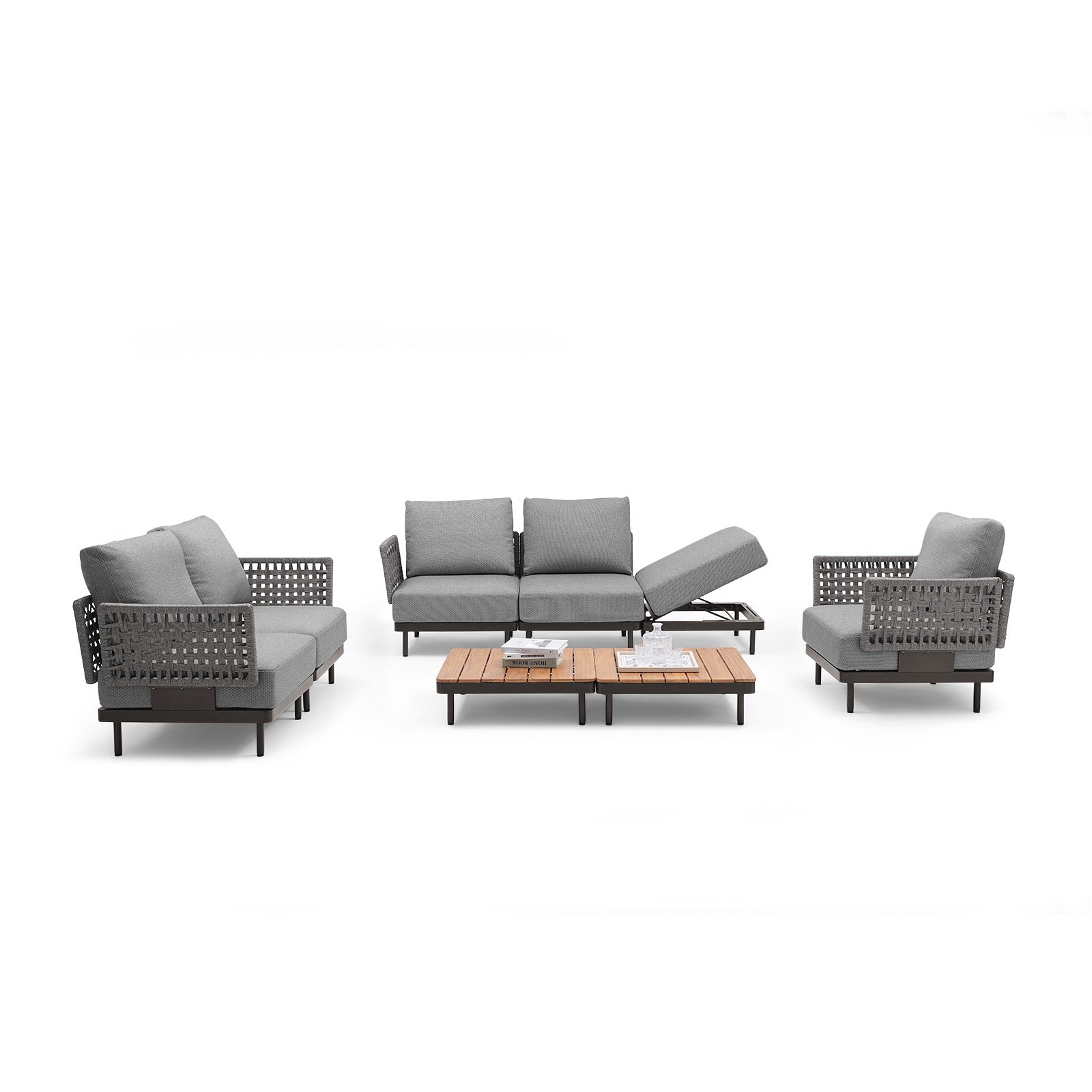 Charcoal Aluminum Outdoor Sofa with Armchairs - 6 Seat - Furnzo