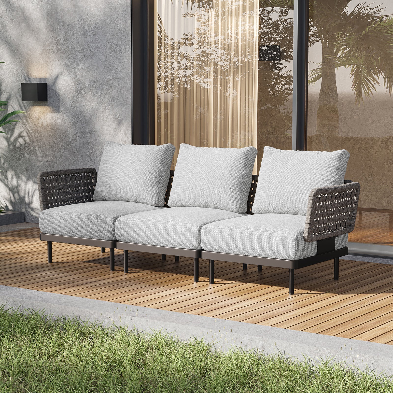 Charcoal Aluminum Outdoor Sofa - 3 Seat - Furnzo