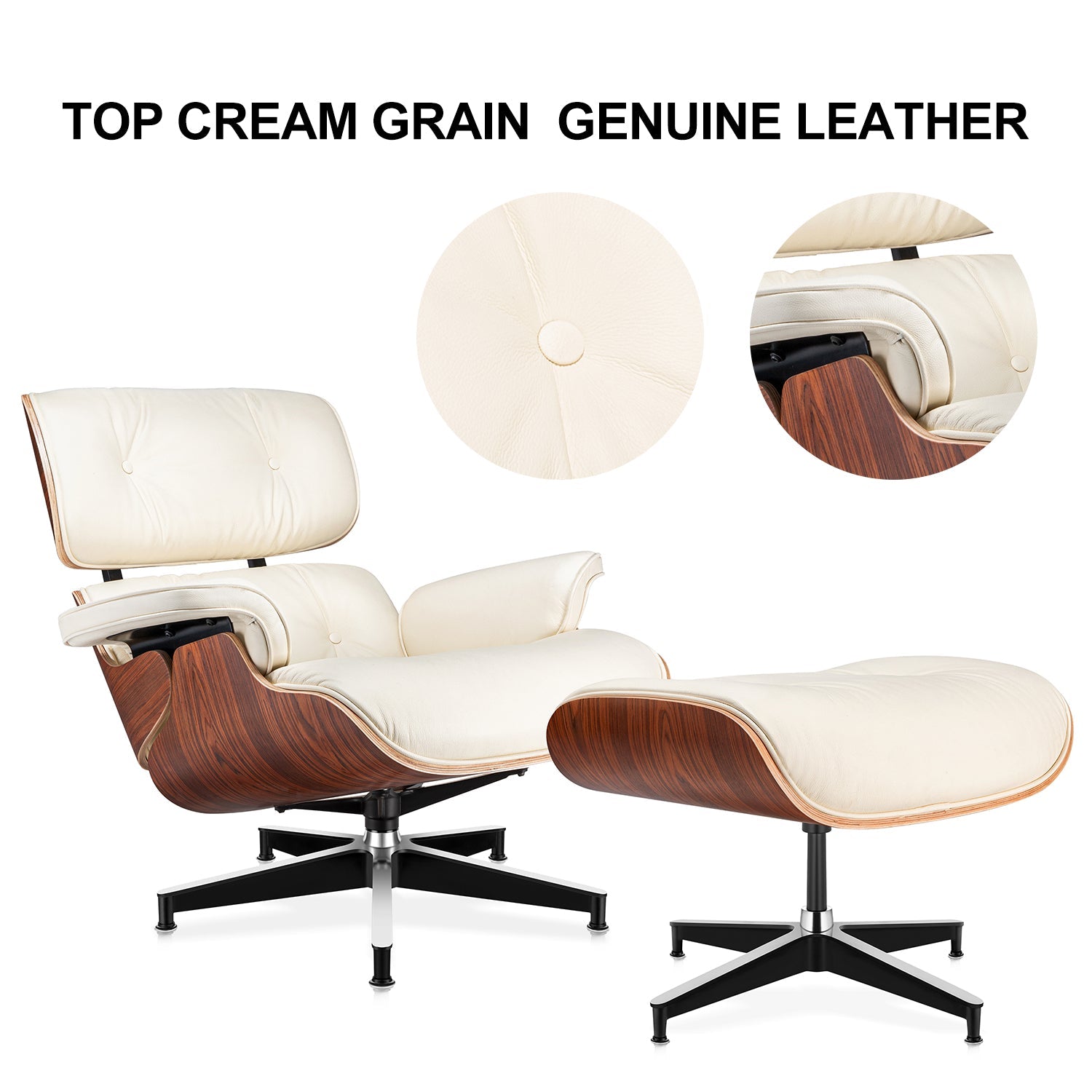 Eames Lounge Chair and Ottoman Replica (Standard Version) - Creamy White - Furnzo