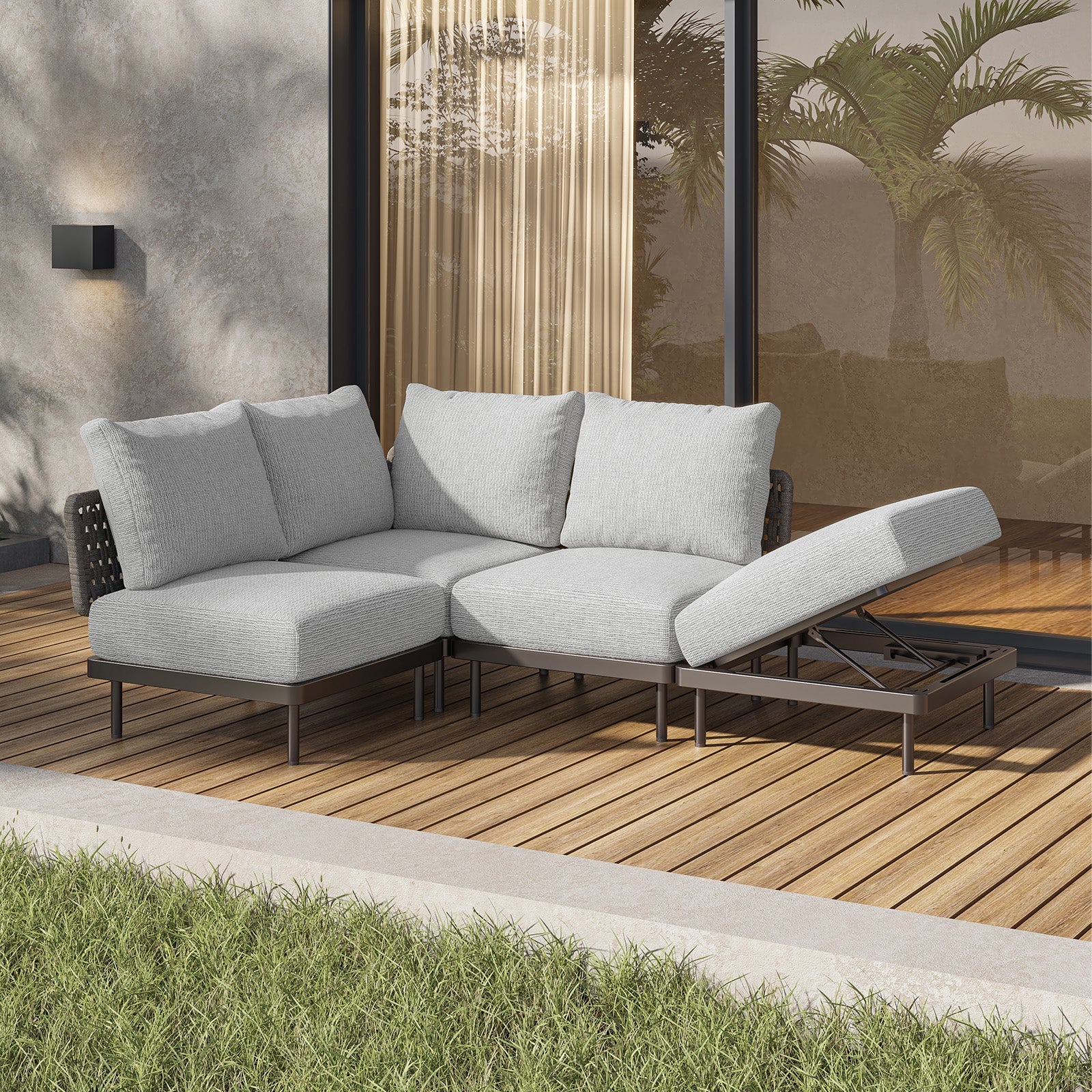 Charcoal Aluminum Multifunctional Outdoor L Sectional - 4 Seat - Furnzo