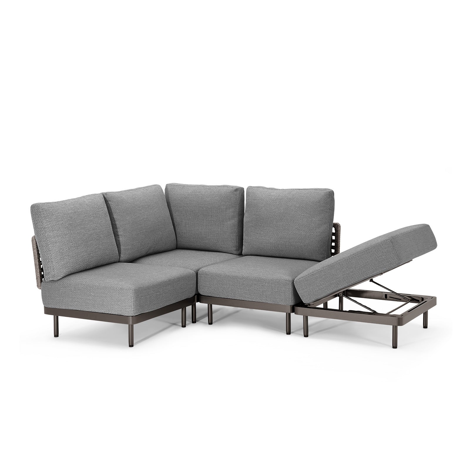 Charcoal Aluminum Multifunctional Outdoor L Sectional - 4 Seat - Furnzo