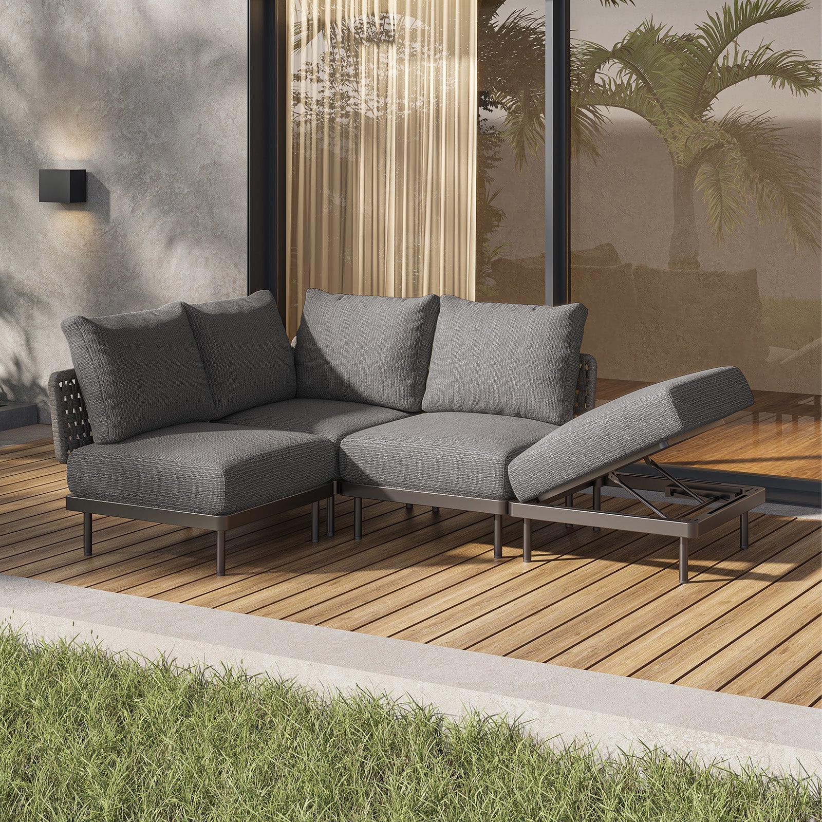 Charcoal Aluminum Multifunctional Outdoor L Sectional - 4 Seat - Furnzo